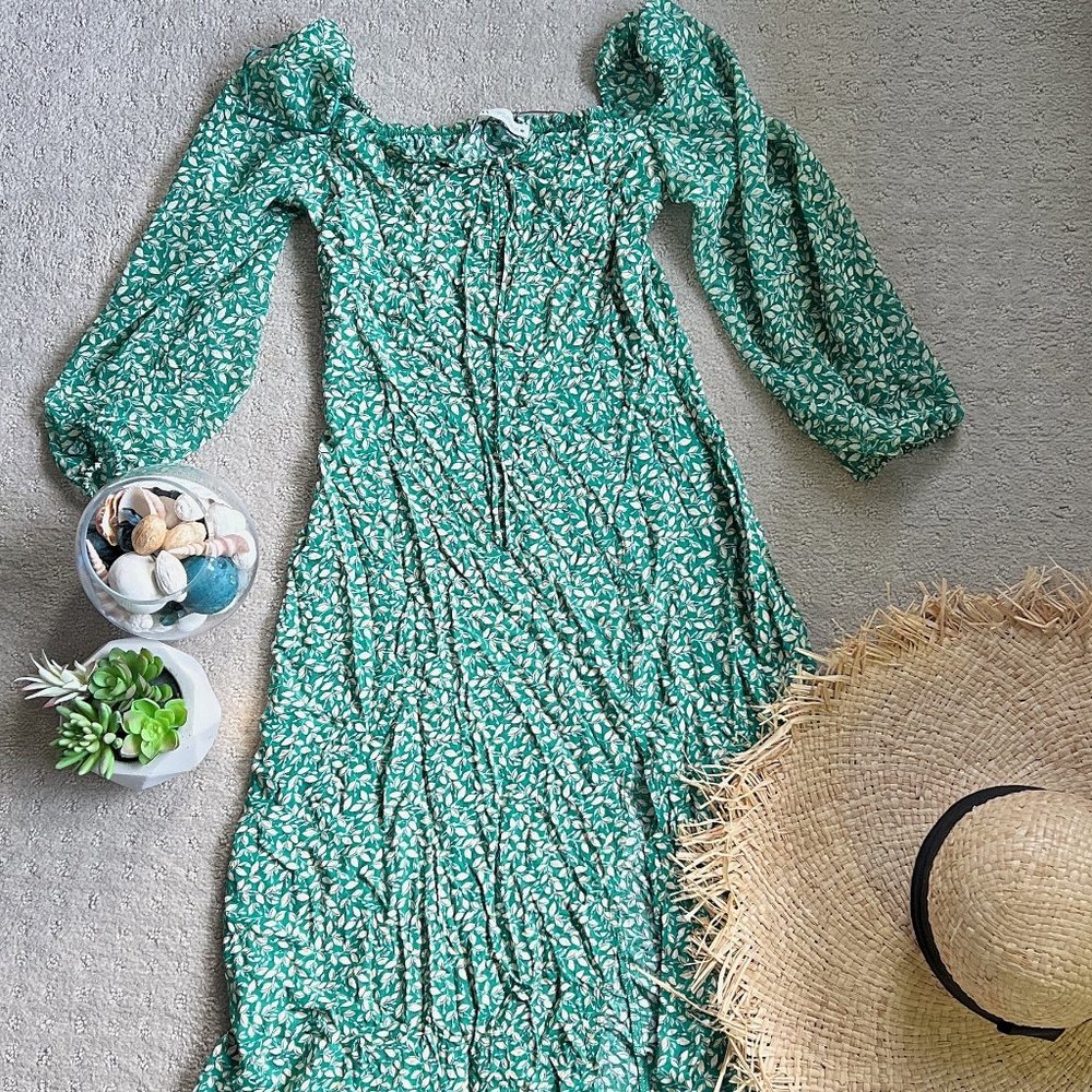 Zara Long Sleeve Green Floral Dress